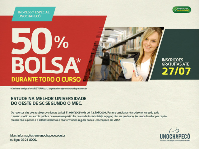 Unochapecó oferta 30 bolsas de estudo em São Lourenço